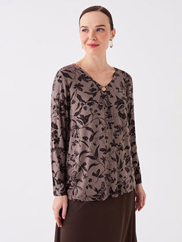 V Yaka Bask?l? Kad?n Tunik