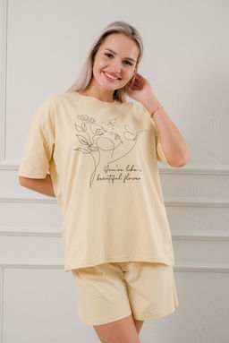 Пижама женская из кулирки Дива крем макси