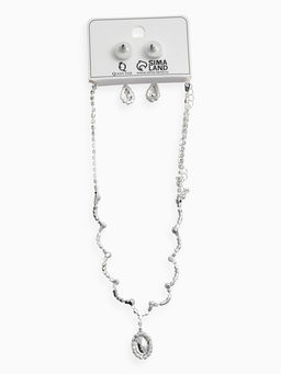 Набор 2 пред-а: серьги, колье "Вечерний шик" капля ажурная, цвет бело-красный в серебре