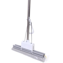 Швабра с губкой ПВА металлическая ручка 90-110 см(отжим двойной ролик, насадка 38см)