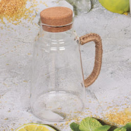 Кувшин стеклянный 1400мл "ICE" с пробковой крышкой, плетеная ручка