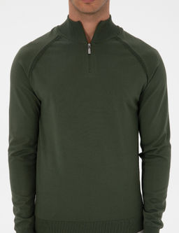 Koyu Haki Slim Fit Dik Yaka Fermuarl_ Triko Kazak - Pierre cardin фото 6