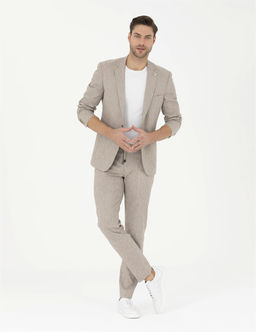 A__k Kahverengi Ex. Slim Fit Keten Kar___ml_ Kuma_ Pantolon