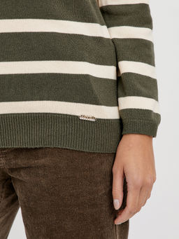 джемпер женский в цвете хаки с полосками молочного цвета - Glenfield фото 5