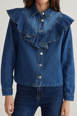 TRENDYOLMILLA Mavi Volanl? Denim Gomlek TWOSS25GO00003  фото 3