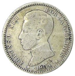Монета 1 песета 1904 года Испания