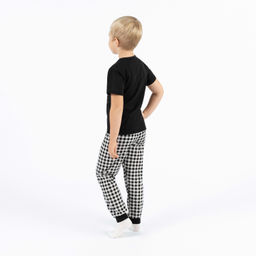 Пижама детская черная клетка принт мишка