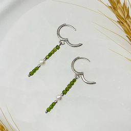 Серьги длинные из Хромдиопсида и Жемчуга