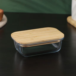 Контейнер для еды BellaTenero Эко, 370 мл, с бамбуковой крышкой, жаропрочное стекло, прозрачный  фото 3