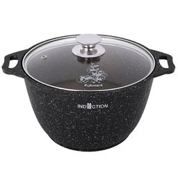 Кастрюля с антипригарным покрытием 3л, д24,5см Мрамор темный, h12см, литая, стеклянная жаропрочная крышка, линия Marble Induction (Россия)