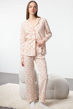 Trendyolmilla Pembe %100 Pamuklu Cicekli Biyeli Orme Pijama Tak?m? THMAW25PT00202 фото 2