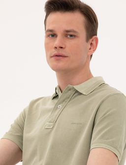 A__k Ye_il Slim Fit Dokulu Polo Yaka Ti__rt