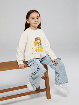 Bisiklet Yaka Bask?l? K?z ?ocuk Sweatshirt 2li