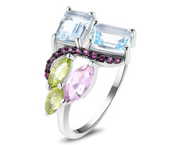 Кольцо, морганит , перидот , топаз , нанорубин, Бернарда