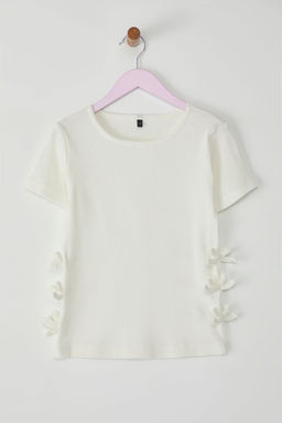 Sar? K?z Cocuk Pamuklu Regular Kal?p Fiyonk Detayl? K?sa Kol Orme T-Shirt TKDSS25TS00048 - Trendyolmilla фото 9