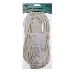 Удлинитель Luazon Lighting, 3 розетки, 10 м, 6 А, 1300 Вт, 3×0.75 мм2, с заземлением, с выключателем, белый
