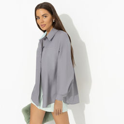 Рубашка свободная с контрастными вставками Говорите обо мне (мятный) - Charutti фото 10