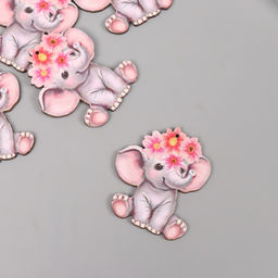 Цена за 10 шт. Декор для творчества дерево Слонёнок с цветным венком, 4.1?3.5?0.3 см