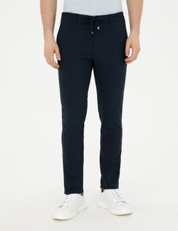 Lacivert Slim Fit Gofre Ba_c_kl_ Kanvas Pantolon
