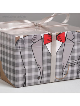 Цена за 5 шт. Коробка для капкейков, кондитерская упаковка, 4 ячейки «Настоящему мужчине», 16×16×10 см