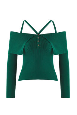 Bordo Premium Iplik/Ozel Iplik Carmen Boyundan Ask?l? Triko Kazak TWOAW26KZ00076 - Trendyolmilla фото 8