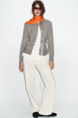 CONTRAST KNIT CARDIGAN WITH BELT - Zara фото 9