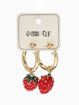 Серьги "Земляника", цвет красный в золоте