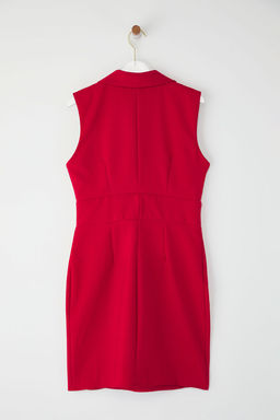 K?rm?z? eket Yaka Dugmeli Mini Dokuma Elbise TWOSS25EL00625