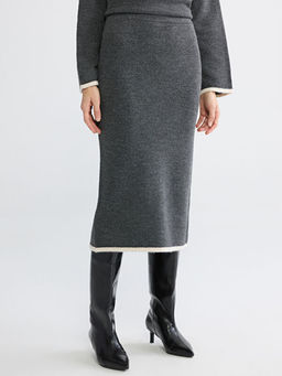 Beli Lastikli Y?rtma?l? Triko Kalem Etek