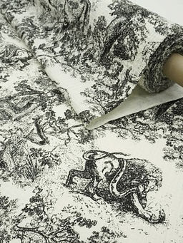 Муслин двухслойный с эф.жатости Туаль де Жуи-Дикий мир цв.черный, ш.1.4м, хлопок-100%, 120гр/м.кв