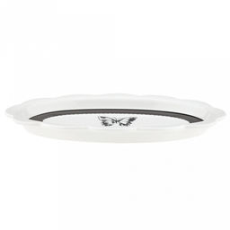 "Махаон" Блюдо фарфоровое 285х165х25мм, 300мл, овальное, волнистый край, с деколью, черный/белый, в коробке (Китай)