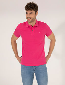 Pembe Slim Fit Polo Yaka Basic Ti__rt