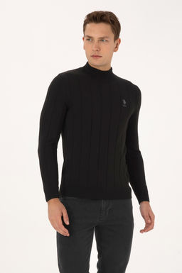 Erkek Slim Fit Yar_m Bal_k__ Yaka Siyah Kazak - U.s. polo assn фото 3