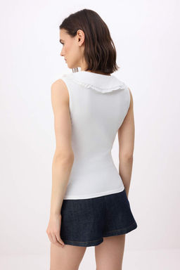 Ekru Fitted/Vucuda Oturan Bebe Yaka Kolsuz Pamuklu Esnek Orme Bluz TWOSS26BZ00438 - Trendyolmilla фото 4