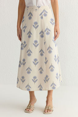 TRENDYOLMILLA Mavi Cicek Desenli A-Line Midi Boy Dokuma Keten Kar?s?ml? Etek TWOSS24ET00105 фото 12