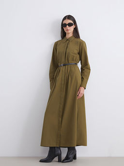 Beli Kemerli Poplin G?mlek Elbise