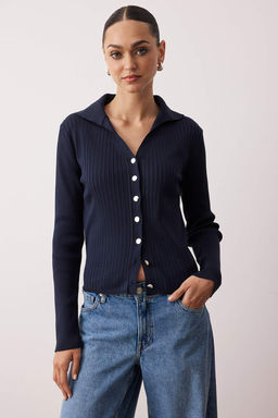 Lacivert-Ekru Polo Yaka Basic Ikili Paket Triko H?rka TWOAW26HI00078 - Trendyolmilla фото 2