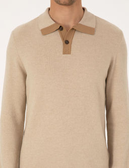 Bej Regular Fit %100 Y_n Polo Yaka D__meli Triko Kazak - Pierre cardin фото 6