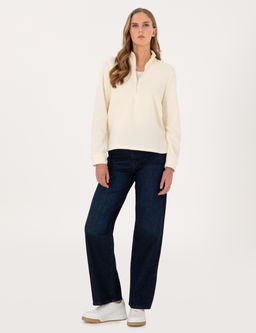 Ekru Comfort Fit Fermuarl_ Polar Sweatshirt