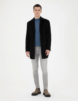 Siyah Y_n Kar___ml_ Slim Fit Ka_e Kaban