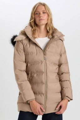 Su Itici Uzun Mont Parka Is? Yal?t?ml? Kemerli Kapusonlu Suni Kurklu Hafif