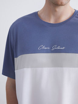 Bisiklet Yaka Renk Bloklu Penye Erkek Ti??rt