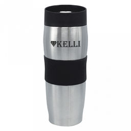 Термокружка из нержавеющей стали 0,4л Kelli, прорезиненная вставка, двойные стенки, вакуумная технология, черный (Китай)
