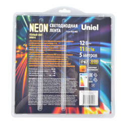 ULS-N03-2835-100LED/m-8mm-IP67-DC12V-11W/m-5M-3000K Светодиодная гибкая герметичная лента. NEON. Катушка 5м. в блистере. Теплый белый свет (3000K). ТМ Uniel