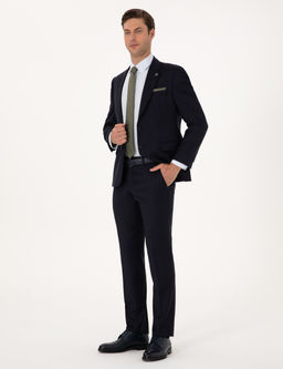 Lacivert Slim Fit %100 Y_n Tak_m Elbise