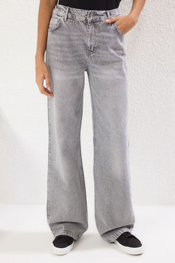 Gri Arka Bel Lastikli Normal Bel Wide Leg Jeans TWOSS25JE00228 - Trendyolmilla фото 4