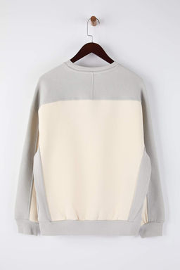 Gri-Ekru Un?sex Yeni Oversize/Genis Kesim Yaz? Nak?sl? Kal?n Ici Polarl? Sweatshirt TMNAW26SW00023 - Trendyolmilla фото 9