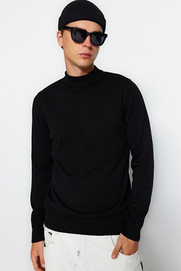Siyah Slim Fit Pamuklu Yar_m Bal_k__ Yaka %100 Pamuk Basic Kazak TMNAW22KZ1293