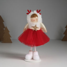 Кукла интерьерная Ангелочек в красном платье в шапке с оленьими рожками 5х5,5х16,5 см