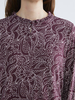 F?rf?rl? Dik Yaka Desenli Bluz